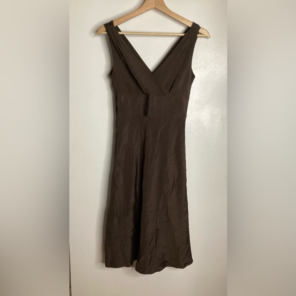 NWOT J. Crew Elegant Brown Midi Silk Dress Petite 0